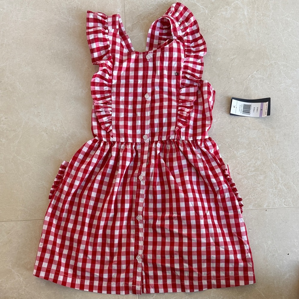 Tommy Hilfiger Red and White Plaid Kids Dress